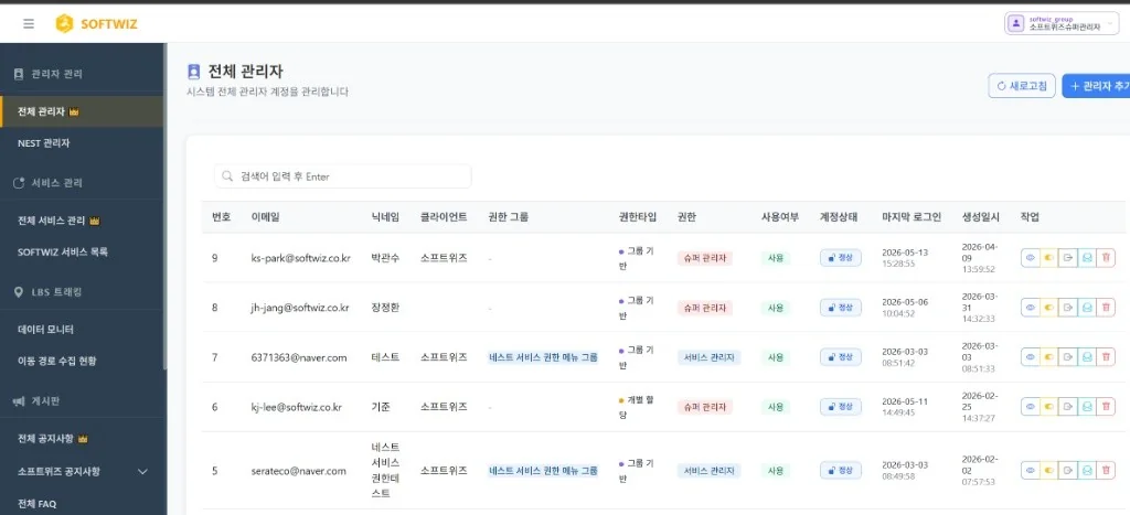 WIZ Admin 관리자 계정 관리