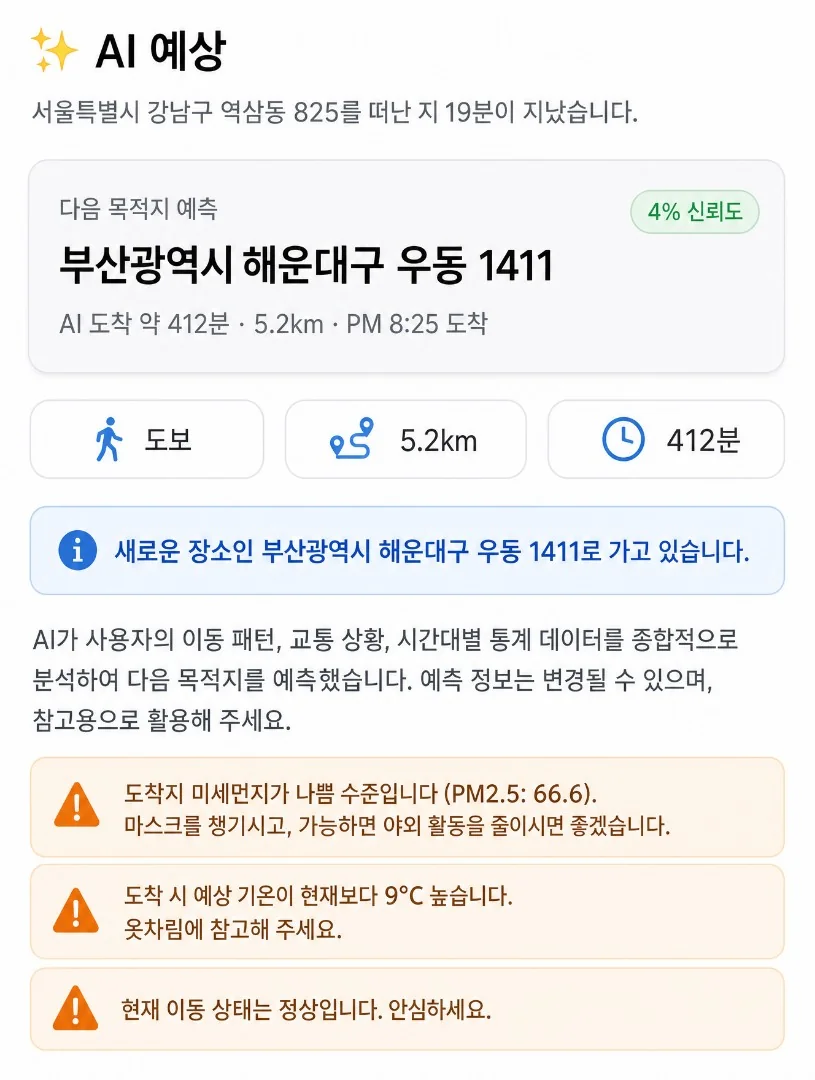 Nest AI 목적지 예측 화면